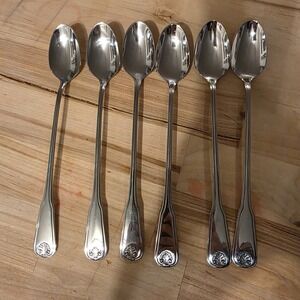 WM A ROGERS c1991 COLONIAL MOOD DELUXE STAINLESS‎ 6 PLACE/ LONG ICED TEA SPOONS